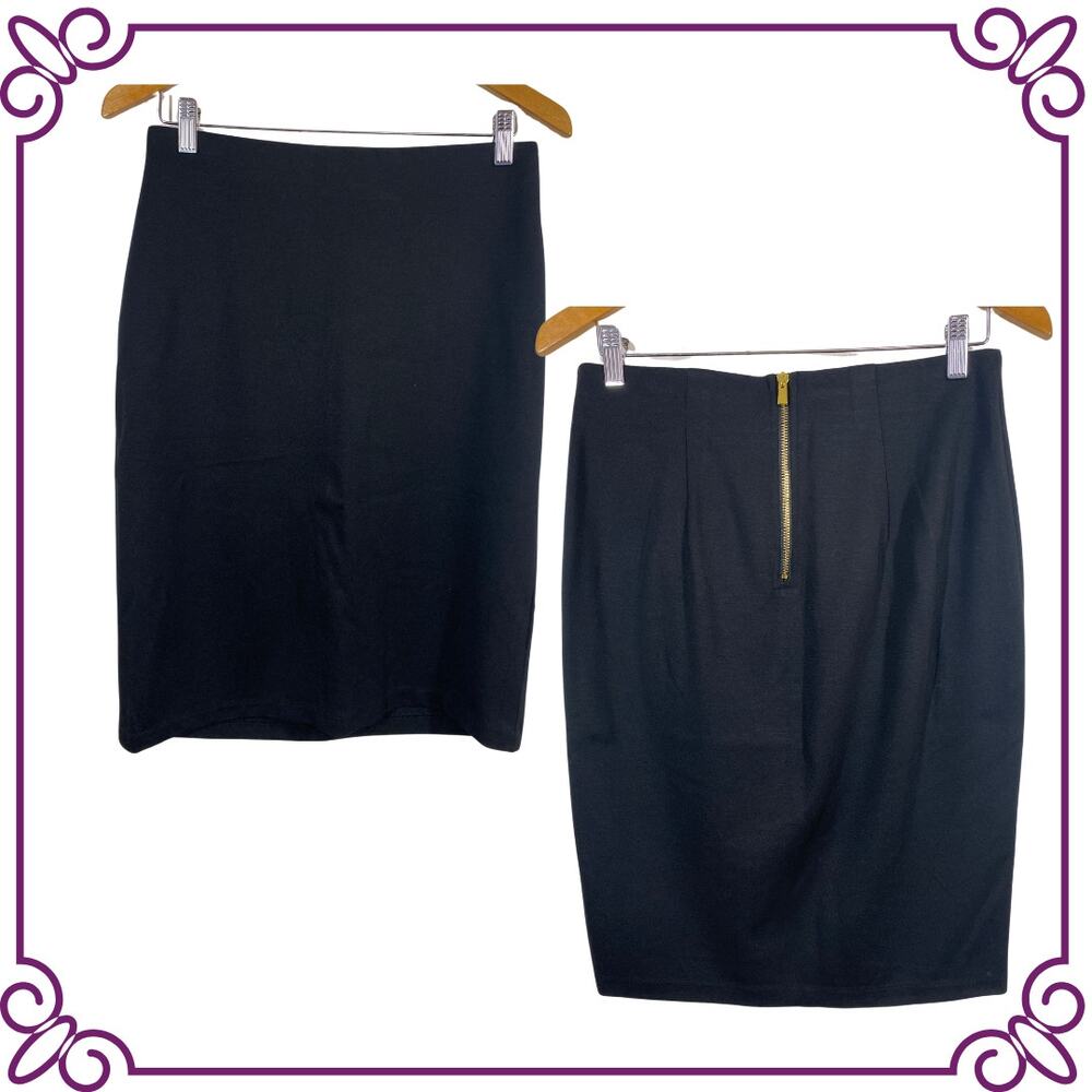 philosophy Republic Clothing Black Pencil Skirt with Gold-Tone Zip Back Size 6